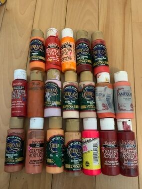Open Used DecoArt Acrylic Paint Lot Red Orange Pink Flesh Tone 2 oz, 59 ml